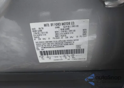 2020 Ford Explorer from USA, damaged, VIN 1FMSK8BH5LGD09958